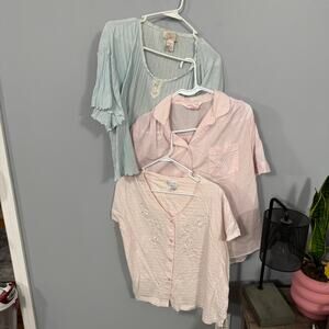 LOT of 3 Women's Size Large Pajama Tops Night Shirts Vintage & Modern Pink Blue